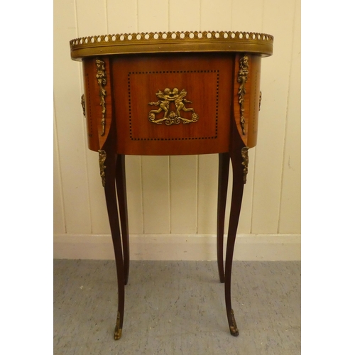 49 - A modern Louis XVI design, marquetry and ormolu mounted, two drawer side table, raised on cabriole l... 