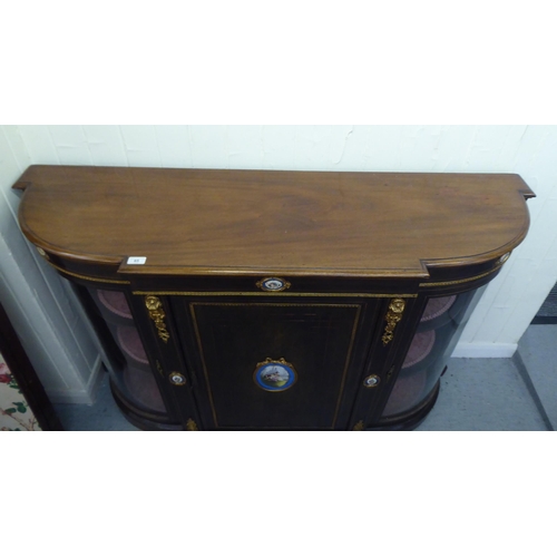 65 - A late Victorian satinwood inlaid, mahogany credenza style cabinet with a central panel door, decora... 