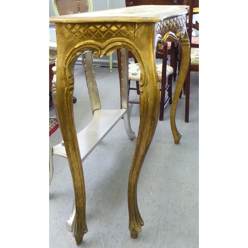 9 - A modern gilt and cream painted, serpentine front console table, raised on cabriole legs  32.5