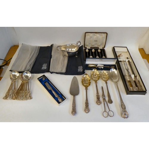 90 - Variously patterned Elkington and other EPNS flatware and tableware: to include six silver coffee be... 