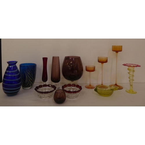 355 - 20thC art glass: to include a brandy balloon tea light holder; and a candlestick  SIZE