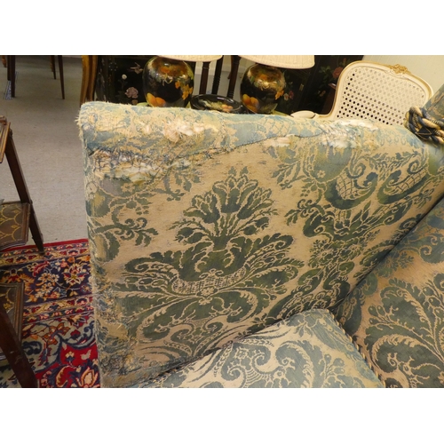 16 - A modern Liberty green and beige floral fabric upholstered drop-end settee; and a pair of matching c... 