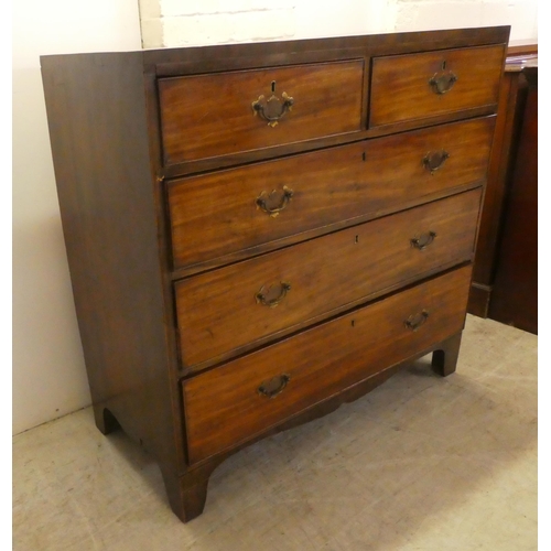 1 - A George III crossbanded mahogany, five drawer dressing chest, raised on bracket feet  41