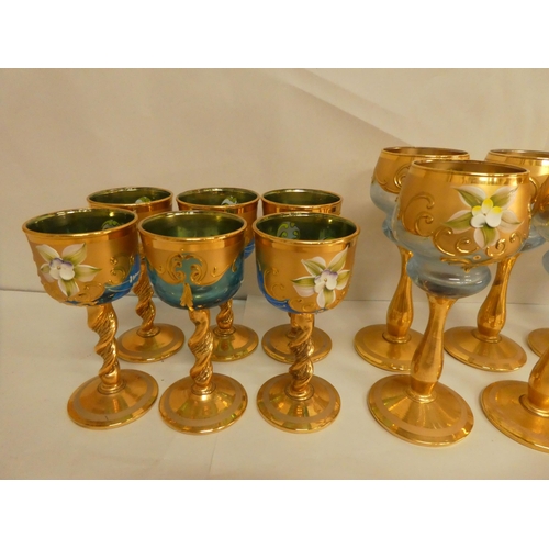 112 - Two Murano glass liqueur sets, each with a ewer  15