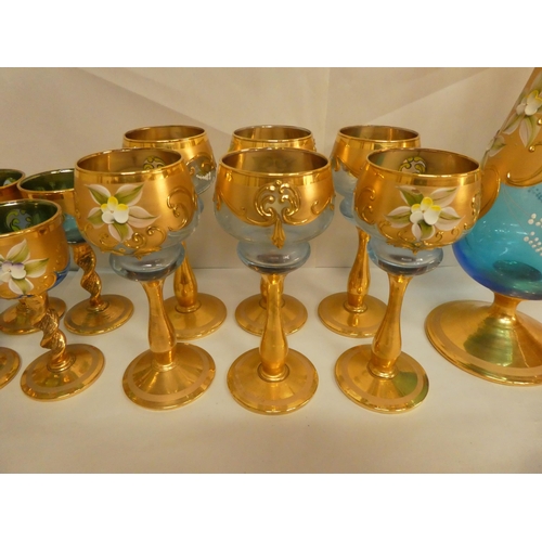 112 - Two Murano glass liqueur sets, each with a ewer  15