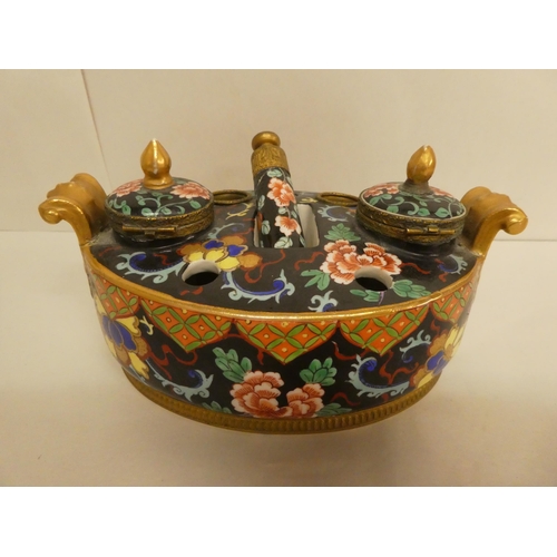 134 - Ceramics: to include a French faience inkstand, decorated with figures and flowers  5.5