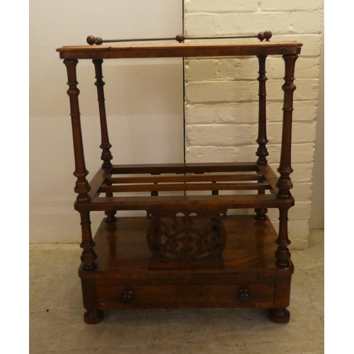 14 - A late Victorian walnut side table/Canterbury, over a base drawer, on turned feet  31