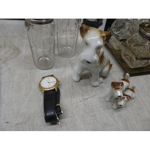 144 - A mixed lot: to include a decanter with a silver plated collar, lid and handle 