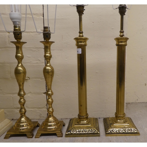 16 - A selection of 20thC lacquered brass and other, Corinthian capital and similar table lamps  tal... 