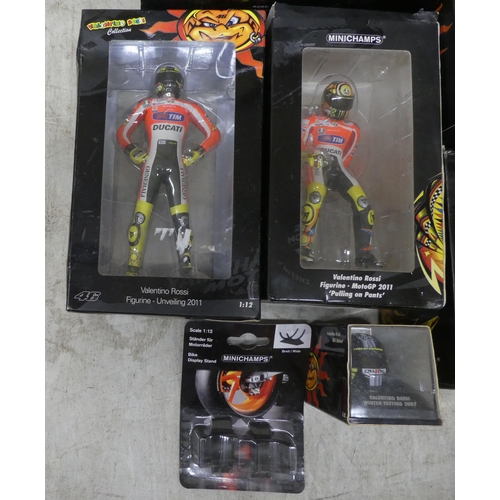 160 - Minichamp diecast model figures and vehicles relating to Valentino Rossi: to include a 'Ducati Desmo... 