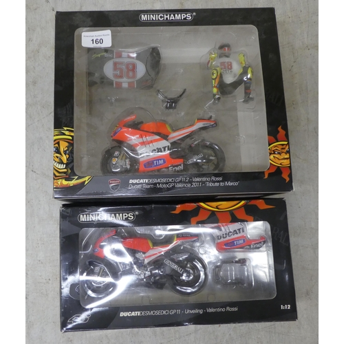 160 - Minichamp diecast model figures and vehicles relating to Valentino Rossi: to include a 'Ducati Desmo... 