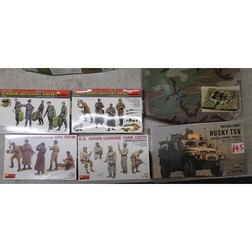 165 - 1/35 scale model kits: to include by Meng a 'Husky TSV'; and a 'Dodge Weapons Carrier' by Airfix  (c... 