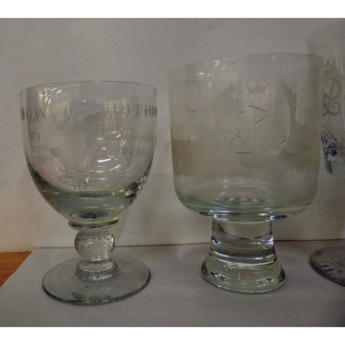 174 - Commemorative glass goblets: to include an example engraved with a scene of York cathedral  7