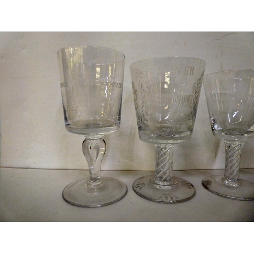 174 - Commemorative glass goblets: to include an example engraved with a scene of York cathedral  7