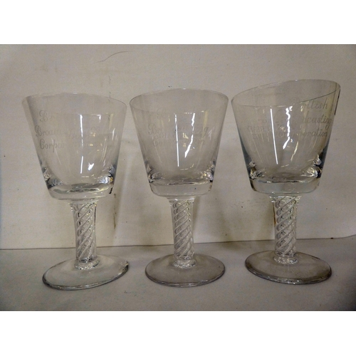 174 - Commemorative glass goblets: to include an example engraved with a scene of York cathedral  7