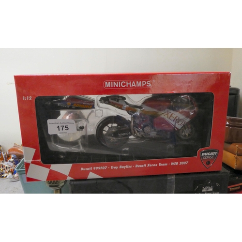 175 - Minichamp diecast model vehicles: to include a 'Ducati 999F07-Troy Bayliss'; and a 'Moto Guzzi Calif... 