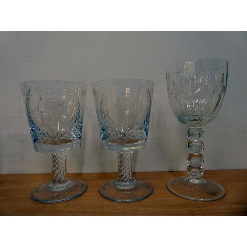 179 - Commemorative glass goblets: to include a Stuart Elizabeth II Silver Wedding Jubilee example  7... 