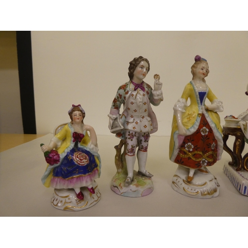 207 - Nine late 19th/mid 20thC Continental porcelain figures, in various poses  largest 5