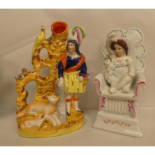 21 - 19thC and later Staffordshire figures and groups: to include two Huntsman figures  14