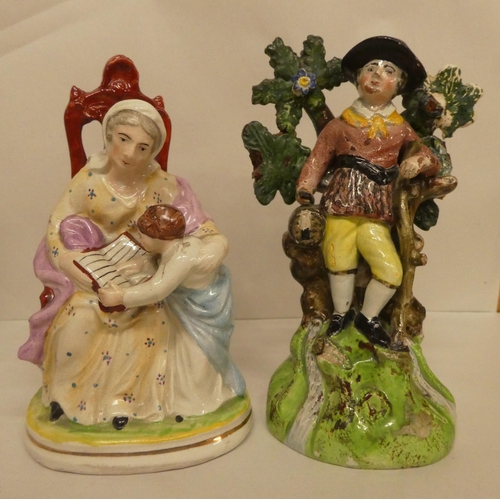 21 - 19thC and later Staffordshire figures and groups: to include two Huntsman figures  14