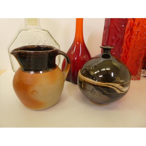 235 - Decorative pottery and glassware: to include a clear and milk coloured glass vase of tapered form  7... 