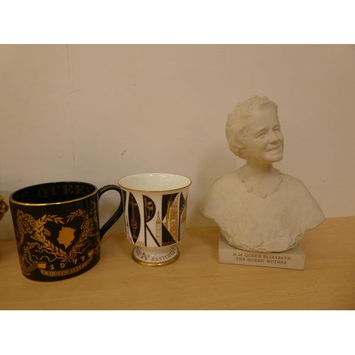 251 - Ceramics: to include a Wedgwood china bust of Queen Elizabeth The Queen Mother  Limited Edition... 