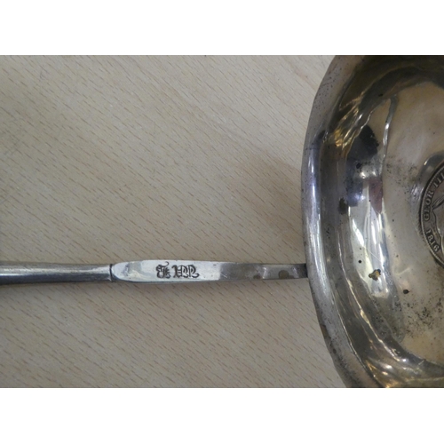 276 - Metalware: to include a George III white metal toddy ladle, on a whalebone handle 