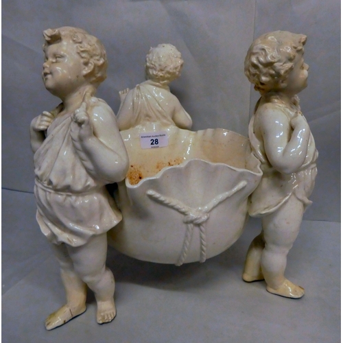 28 - Ceramics: to include a pair of 19thC Chelsea style figures, standing before a bocage  4