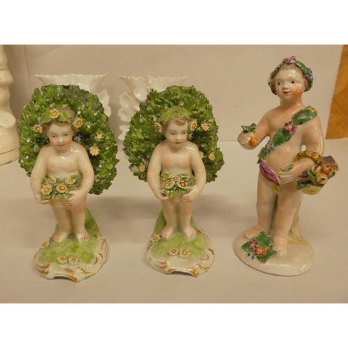 28 - Ceramics: to include a pair of 19thC Chelsea style figures, standing before a bocage  4