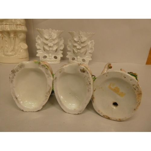 28 - Ceramics: to include a pair of 19thC Chelsea style figures, standing before a bocage  4