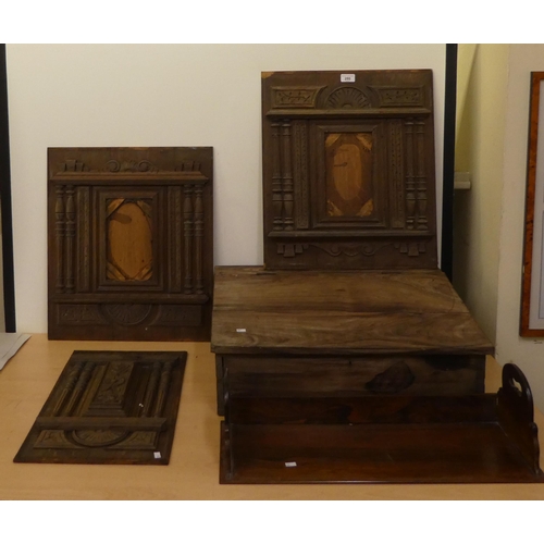 280 - Wooden collectables: to include a late 19thC carved oak furniture panel  19