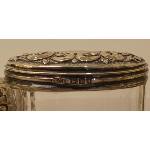 308 - Silver capped and glass dressing table accessories: to include a ring box and pin jar  mixed ma... 