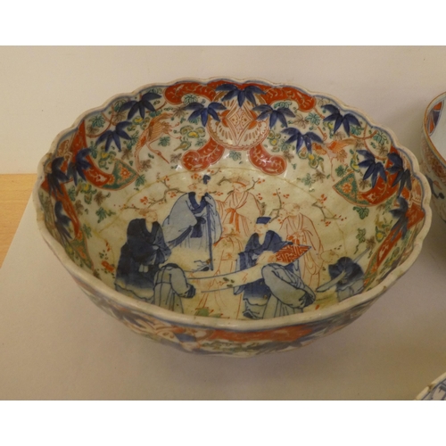 311 - Late 19th-early 20thC ceramics, mainly English blue and white and Japanese porcelain: to include tea... 