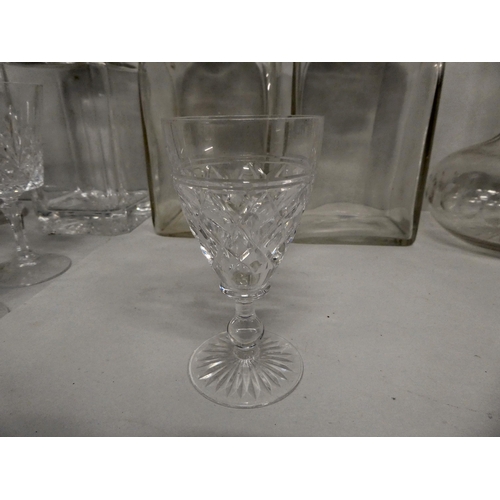 35 - Glassware: to include a pair of mid 19thC decanters and stoppers of shouldered box design  9.5