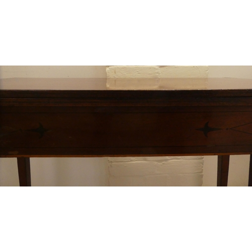 4 - A late Victorian mahogany D-end tea table, the foldover top raised on square, tapered legs  29.... 