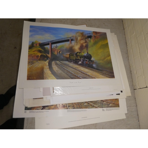 46 - An uncollated folio of unframed railway prints  some bearing signatures: to include after John ... 