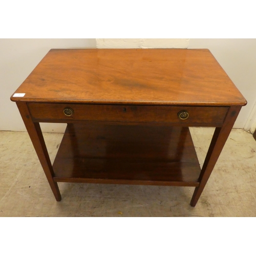 7 - A late Victorian mahogany single drawer, two tier side table, raised on square, tapered legs  2... 