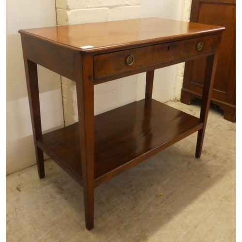 7 - A late Victorian mahogany single drawer, two tier side table, raised on square, tapered legs  2... 