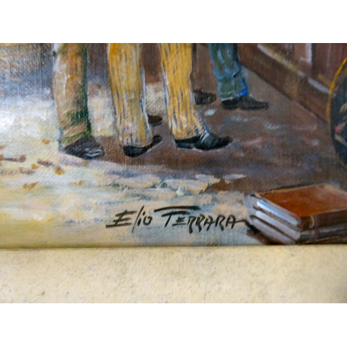 70 - Elio Terrara - a Parisian street scene  oil on canvas  bears a signature  19