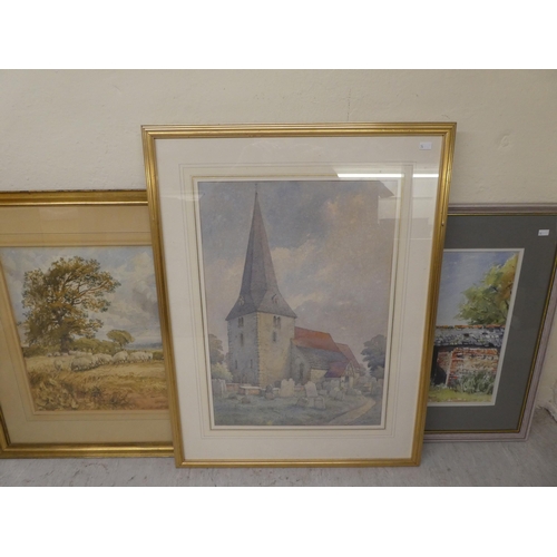 74 - Pictures: to include Juliet Pannett - farm outhouses  watercolour  bears a signature ... 