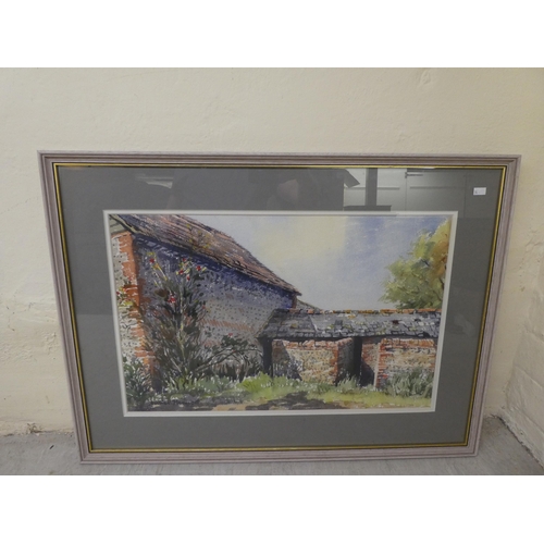 74 - Pictures: to include Juliet Pannett - farm outhouses  watercolour  bears a signature ... 