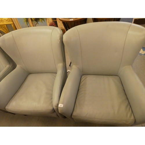 245 - A set of five modern Morgan Furniture, grey hide upholstered enclosed armchairs, raised on square, t... 