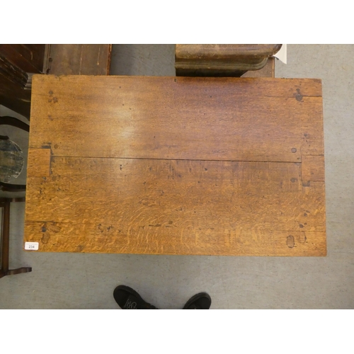 234 - A late 18th/early 19thC oak three drawer dressing chest, on a plinth and turned bun feet  32