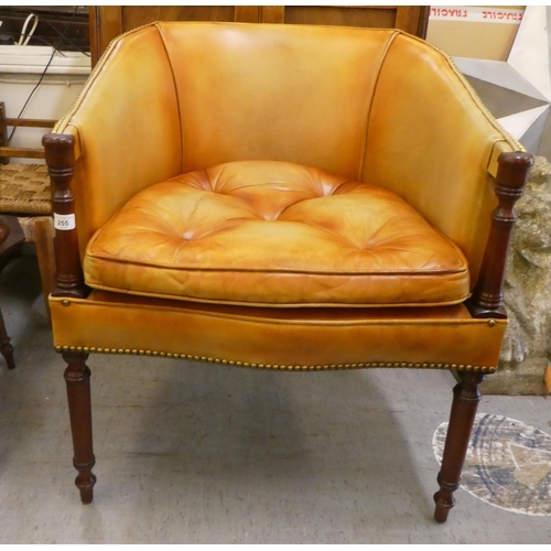 255 - A modern Georgian design, round back,  mahogany framed chair, stud upholstered in tan coloured hide,... 