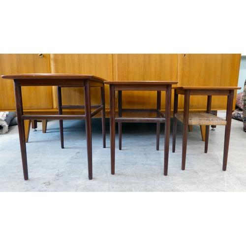 114 - A nesting set of three circa 1960s (probably Danish) teak occasional tables, raised on turned, taper... 