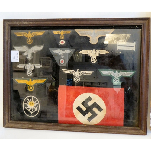 116 - World War II military collectables, some copies: to include German cloth badges(Please Note: this lo... 