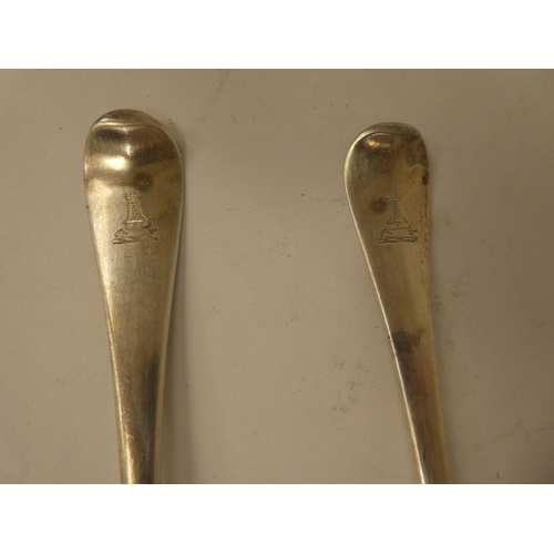 137 - A pair of (probably 18thC) silver Old English pattern tablespoons  marks rubbed  (approx. 4.3ozs)