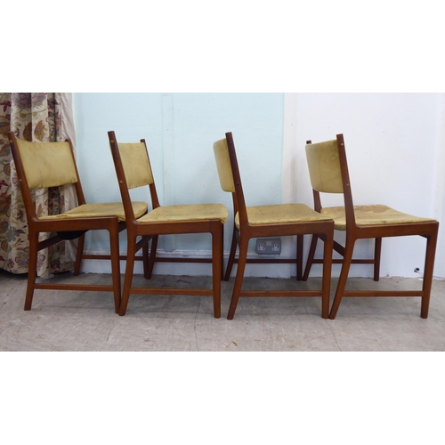 139 - A set of seven circa 1970s Kai Lyngfeldt Larsen teak framed and hide upholstered dining chairs, rais... 