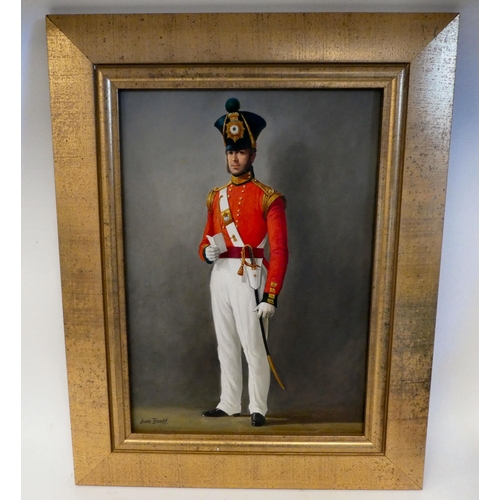 14 - John Berry - a series of four 19thC British military uniform studies  oil on canvas  beari... 