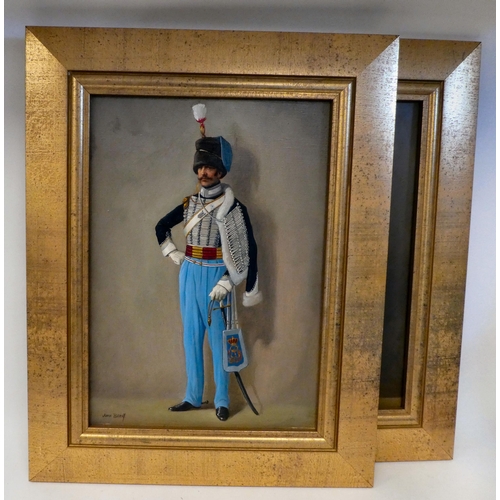 14 - John Berry - a series of four 19thC British military uniform studies  oil on canvas  beari... 